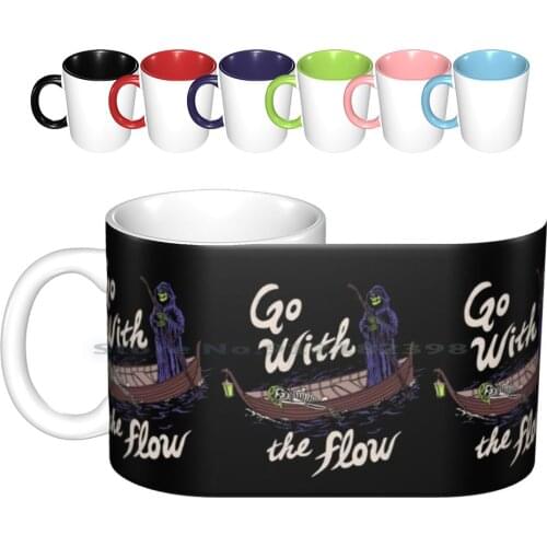 Go With The Flow Ceramic Mugs Coffee Cups Milk Tea Mug Ferryman Ferry Charon Death Mythology Retro Memes Skeleton Travel Flow
