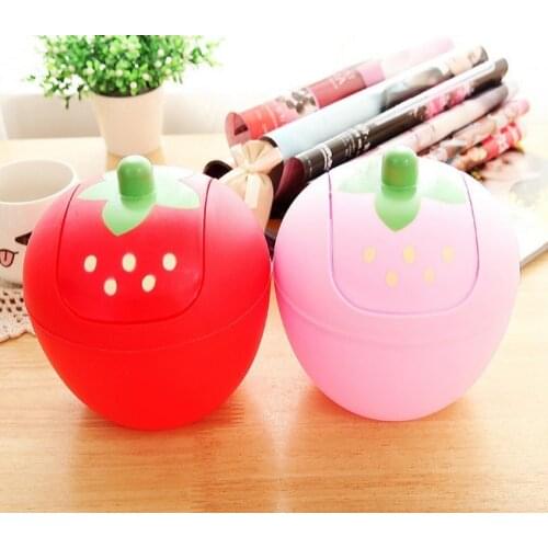 1PC Creative Trend Strawberry Waste Bins Mini Desktop Garbage Bin Korean Sweet Rocking Top High Quality Storage Bucket OK 0192
