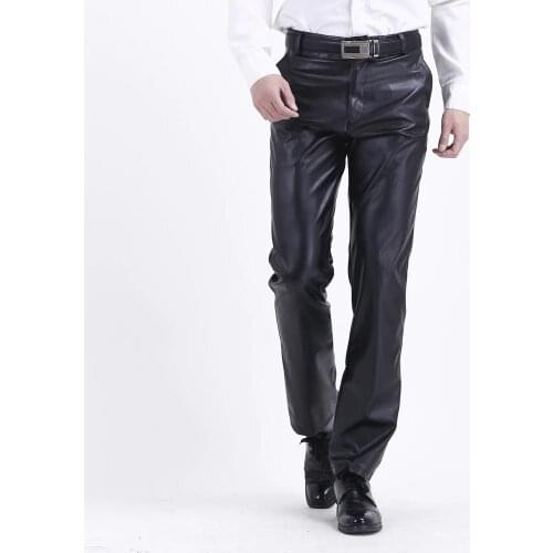 Summer 2021 Mens Fleece-Free Casual Leather Pants Waterproof Loose Elastic PU Leather Pants for Teenagers