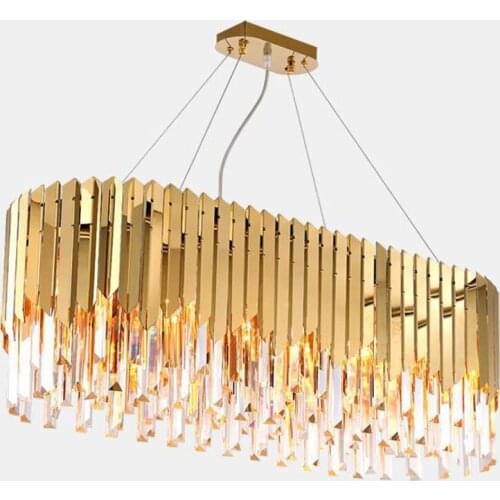 Manigg luxury modern LED crystal chandelier stainless steel + crystal creative metal rectangular crystal chandelier