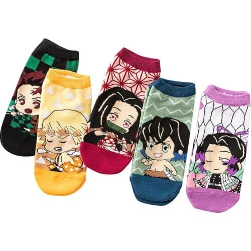 5 Pairs/bag Socks Mid-tube Short Socks New Style Japanese Anime Socks Demon Slayer Cosplay Cartoon Cute Boat Socks