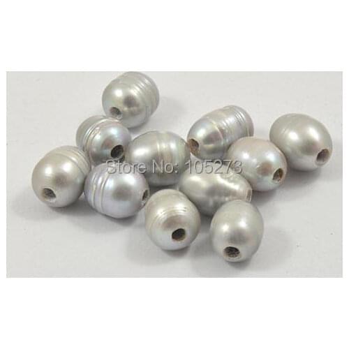 Wholesale Gray Color Freshwater Pearls Large Hole Pearl 9-10mm 10 Pieces Rice Beads 2mm Hole Free Shipping