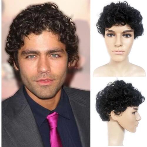 Short Afro Curl Synthetic Mens Wig Black Hair Wig with Heat Resistant Stripes Synthetic Wigs For Male Boy Cosplay