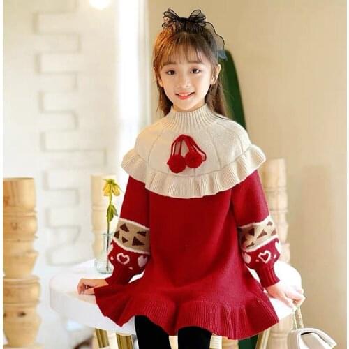 New Fashion Kids Knitted Turtleneck Dresses for Girls Patchwork Princess Dress Toddler Baby Girl Thick Winter Fall Clothes 6 8 9
