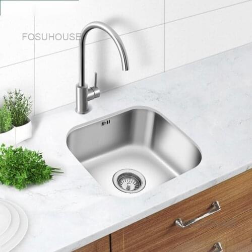 Stainless Steel Single Slot Balcony Kitchen Sink Table Lower Basin Pool Embedded Small Square Trough Package