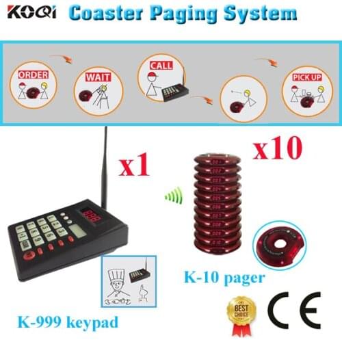 Restaurant Wireless Waiter Call Pager System With Keypad And Pager With 433.92MHZ (1 keypad + 10 pager)