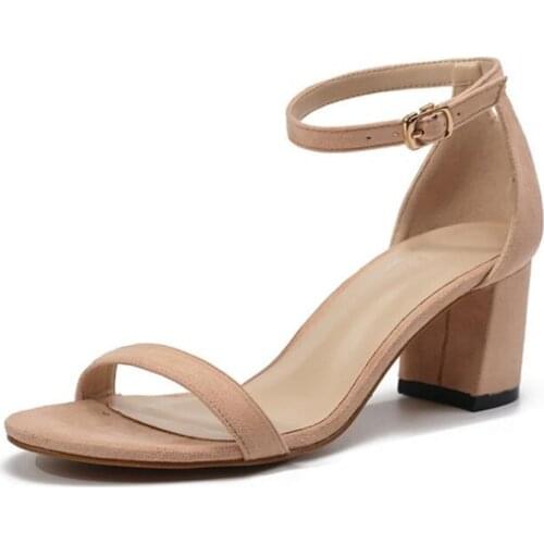 Chunky Heel Women Ankle Strap Gladiator Sandals Womens Summer Shoes Fashion Female Sandilas Cover Heel Flock Party Shoes