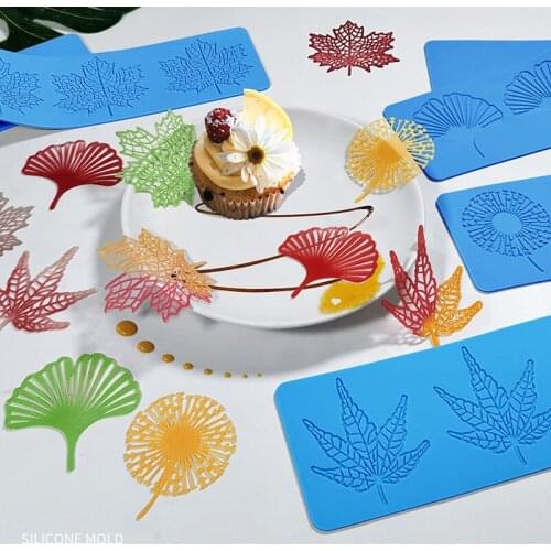 4 Shapes Flower Leaf Silicone Mold Sugarcraft Lace Mat Fondant Mold 3D Cake Decorating Tools Leaves Silicone Lace Mat Bakeware