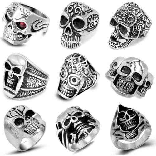 Unique Punk Mens Rings Jewelry Accessories 2020 Male Cool Rock Bike Stainless Steel Skull Rings For Men Present Drop Shipping