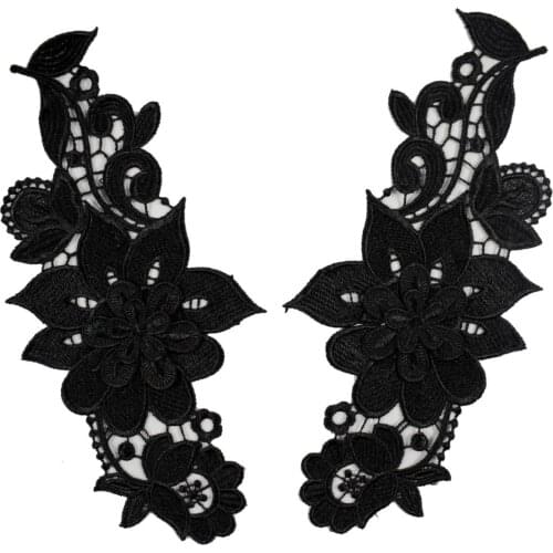 1 Pair Embroidered Flower Venise Lace Neckline Collar Sewing Black Applique Trims Sewing Supplies Scrapbooking BW070