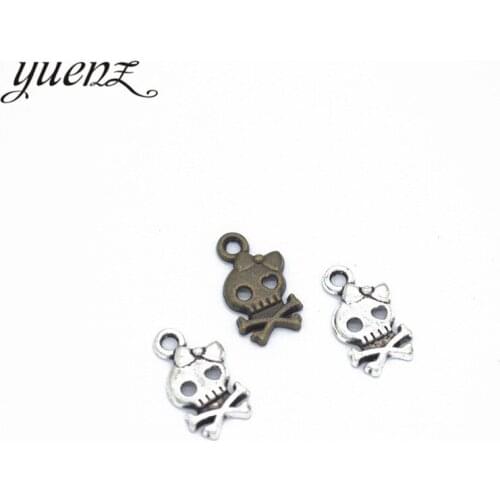 YuenZ 40pcs Small Skull Charm Antique Silver color Charms For Necklace Bracelet Jewelry Making Handmade Crafts 16*9mm F9