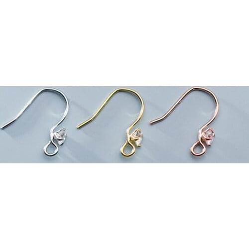2pcs 925 Sterling Silver Earring Hooks With AAA Zircon Dia 0.6mm Semi-finished Silver Wire Ear Hook Findings DIY Fine Earrings