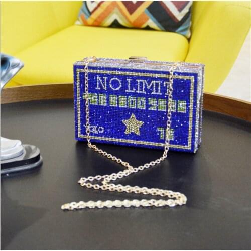 Women Day Small Clutches Blue/Black/White/Pink Metal Diamonds Clutches Bags Elegant Evening Bag With Handle Crystal Clutch Purse