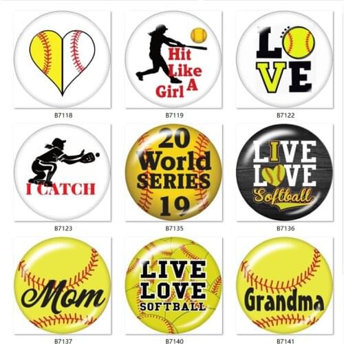 10pcs mixed LIVE LOVE SOFTBALL Mom SPORT 12mm/18mm/20mm/25mm Round photo glass cabochon demo flat back Making findings B7118