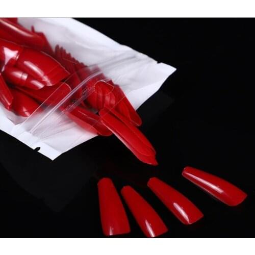 100Pcs Chinese Red Fake Nails with Glue Full Cover Nail Tips Super Long Acrylic Nail Tips for Nails Accessories DBLC-004