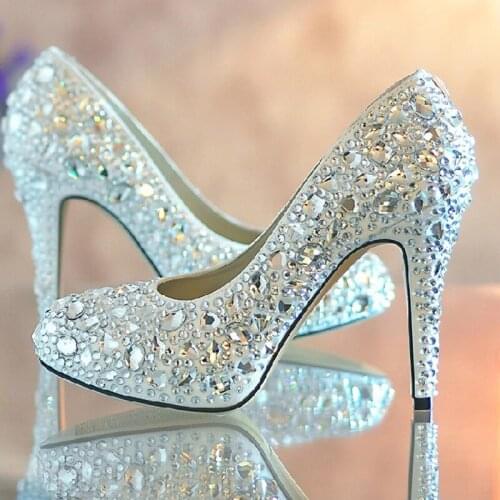 2020 fashion White High heel Wedding Dress Shoes hot drilling party shoe Elegant Platform Glitter Rhinestone Bridal Dress Shoes