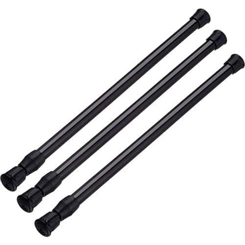3PCS Tension Rod Black Spring Curtain Rods 27.5 to 47 Inch Expandable Curtain Rod Spring Loaded Tensions Rod