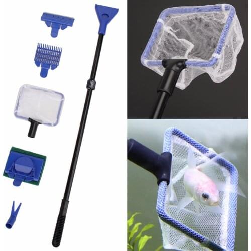 2019 New Arrival 5 in 1 Aquarium Cleaning Tools Quality Net Fish Gravel Rake Algae Scraper Sponge Fork Brush Glass Cleaning Tool