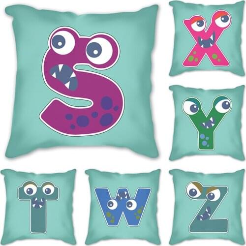A-Z Letter Cartoon Printed Pillowcase Soft Plush Pillows for Sofa Home Car Decor Cushion Cover 45x45 Square Polyester Pillowcase