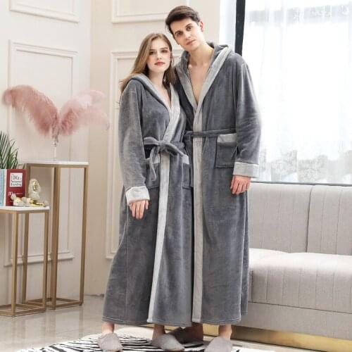 Velvet thermal pajamas womens robe long-sleeved thickening home service autumn night suit mens winter casual nightgown