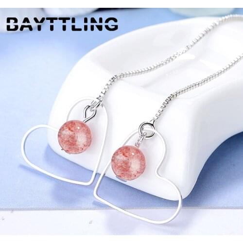 BAYTTLING Fine Strawberry Crystal Heart Pendant Earring For Women 925 Sterling Silver Fashion Party Jewelry Couple Birthday Gift