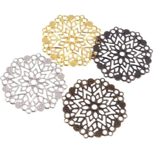 Free shipping Retail 10Pcs Flower Filigree Wraps Connectors Metal Crafts Gift Decoration DIY 3.5cm 5.0cm