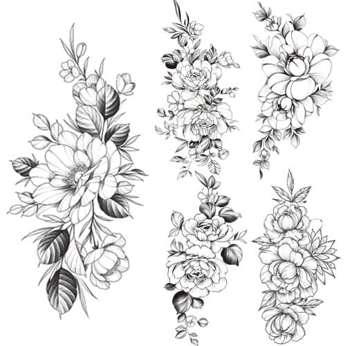 Large Rose Flowers Temporary Tattoo For Girl Women Black Lily Wrist Fake Tattoo Sticker Illustration Waterproof Tatoo Arm Hands