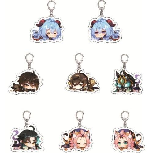 Genshin Impact Keychain Animation Game Figure Barbara Gunnhildr Klee Kawaii Acrylic Keyring Bag Car Women Man Key Pendant Charm