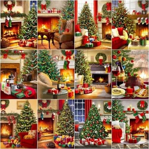 CHENISTORY Paint By Number Christmas Tree Drawing On Canvas Kids Gift Diy Fireplace Landscape Kits Handpainted Art Home Decor