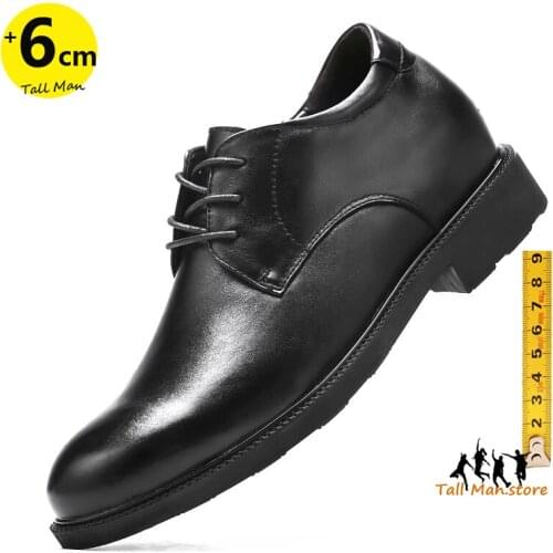 Business Men Leather Elevator Shoes Height Increase Insoles 6CM Man Formal Dress Office Black
