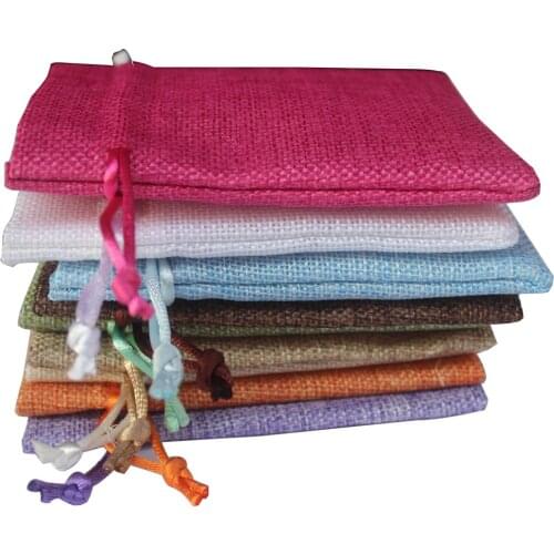 8 Color jute drawstring pouch linen gift wrap package tea coffee been bag can customize logo/size