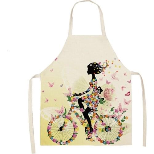 Cotton Linen Girl Printed Kitchen Aprons Cartoon Car Waist Women Home Cooking Baking Flower Pinafore Kid Aprons Man Chef Apron