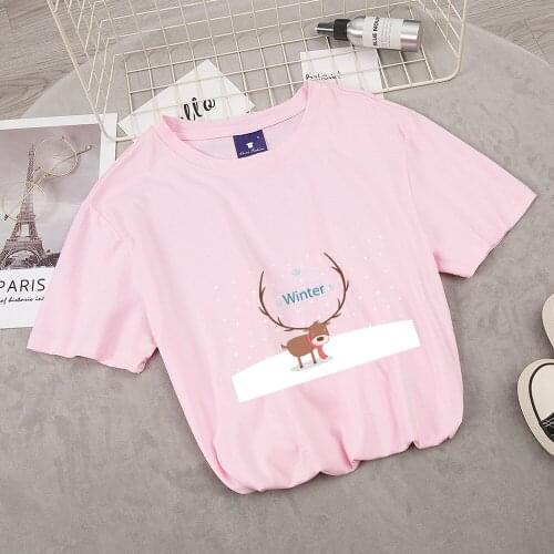 100% Cotton T Shirt 2020 Women Summer T-shirts Streetwear K Pop Graphic Tee Deer Print T-shirts Funny Classic T-shirts Itself