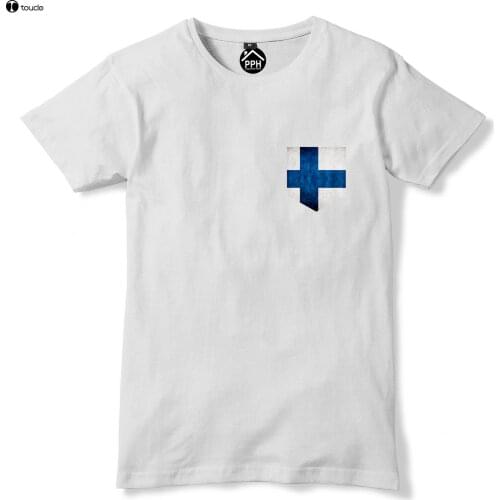 Short Sleeve Pattern O-Neck Hipster T-Shirt Vintage Print Pocket Finland Flag T Shirt Scandinavia Fan Menst Shirt Creator