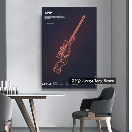 Game AWP Cs Go Weapon Sniper Gun Poster Art Poster Modern Room Decor Living Room Decor Modular Canvas Pictures