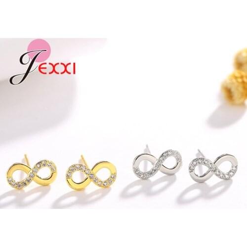 Exquisite Bowknot Stud Earrings 925 Sterling Silver Letter Eight Infinity Love Jewelry for Wedding Engagement Accessories