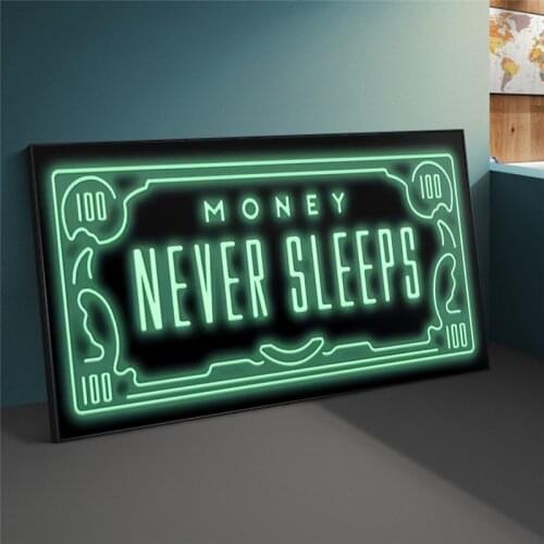 Money Never Sleeps Canvas Art Posters And Prints Inspiring Phrases Canvas Paintings On the Wall Art Pictures Home Wall Decor