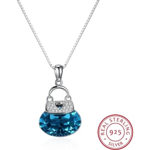 LEKANI Original Crystals Bag Pendant Necklace For Women 925 sterling silver Collares Lovers Valentines Day Gift