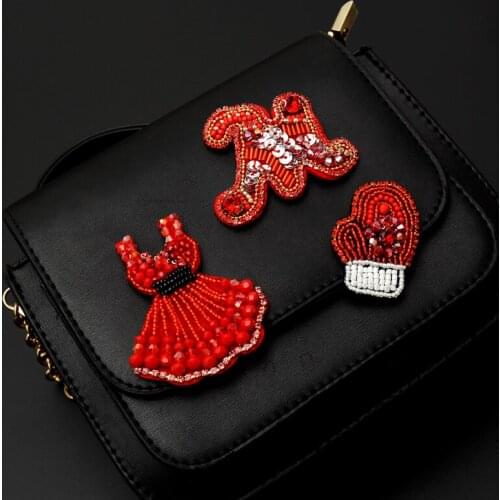 Red dress bag shoe cloth stickers,beaded patches for clothes parches bordados para ropa parches termoadhesivos ropa