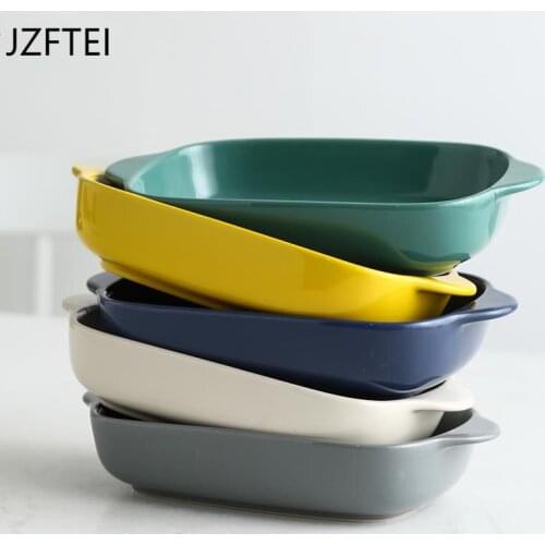 North Of Europe Creative Matte Ceramic Double Ear Cooking Plate Unique Fist Baking Cake Bowl Of Cooked Rice Salad