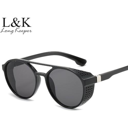 LongKeeper Retro Round Steampunk Sunglasses Women Men Side Shield Goggles Vintage Fashion Steam Punk Eyewear Oculos de sol UV400