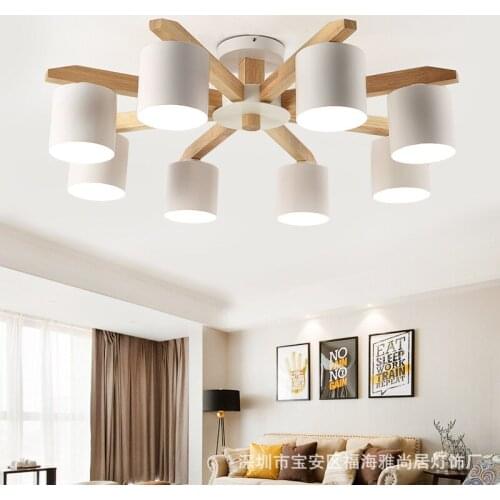 Wrought iron & solid wood E27 nordic personality simple white & black & gray color chandelier for bedroom kitchen living room