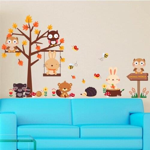 Lovely owl rabbit butterfly tree pvc wall stickers for kids rooms decor art cartoon animals wall decals 2017 posters diy mural