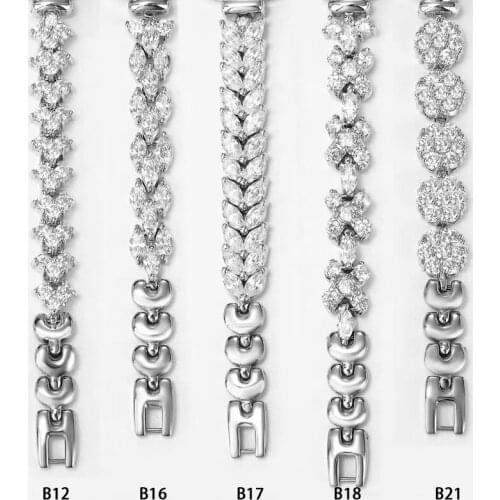 MIQIAO Watch Chain Strap Women Diamond Zircon Plum Blossom Olive Prismatic Wheat Ear Shape Rose Gold Platinum Color