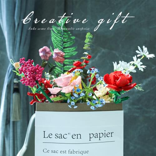 Simulation Bouquet Model Building Blocks Girl Gift DIY Home Decoration Three-dimensional Flower Assembly Bricks Childrens Toys