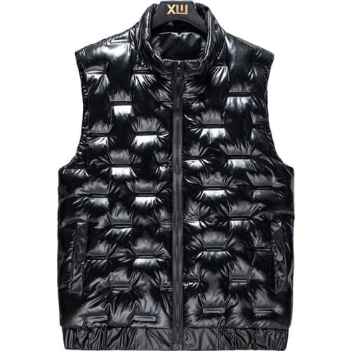 2022 Mens Autumn Winter Shiny Vest Down Cotton Vest Coat Removable Hat Hood Waistcoat Warm Sleeveless Winter Jacket Zipper Coat