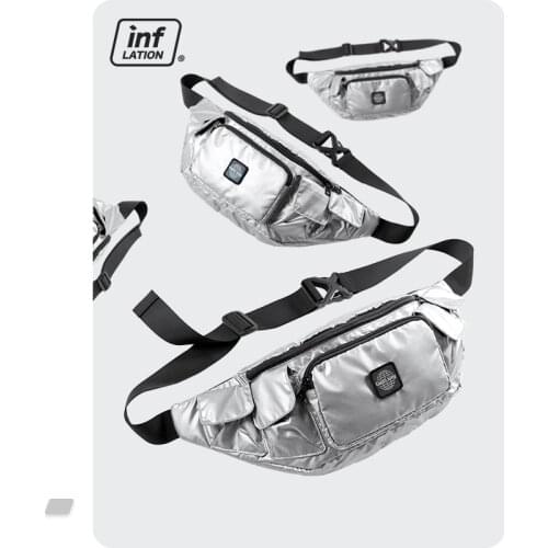 INFLATION Silver Crossbody Chest Bag Men Reflecive Hip Hop Waist Bag Men Streetwear Messenger Bags Couple 459AI2021