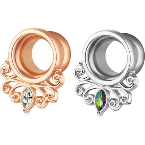 Stainless Steel Crystal Ear Tunnel Plug Flower Ear Gauge Plug And Tunnel Fleash Ear Stretcher Tunnel Saddle Plug Jewelry