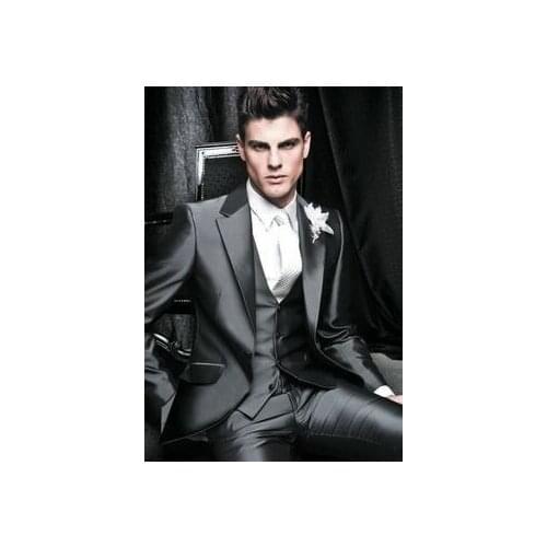 New Arrival Groom Tuxedo Groomsmen Shiny Gray Wedding/Dinner/Evening Suits Best Man Bridegroom (Jacket+Pants+Tie+Vest) B25