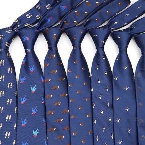 New Cartoon 8cm Tie Navy Blue Animal Printed Necktie Wedding Party Shirt Dress Tuxedo Suit Accessories Neck Tie Gift For Men